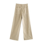 Women's loose high-waist worker pants with patch back pockets Fashion Glam