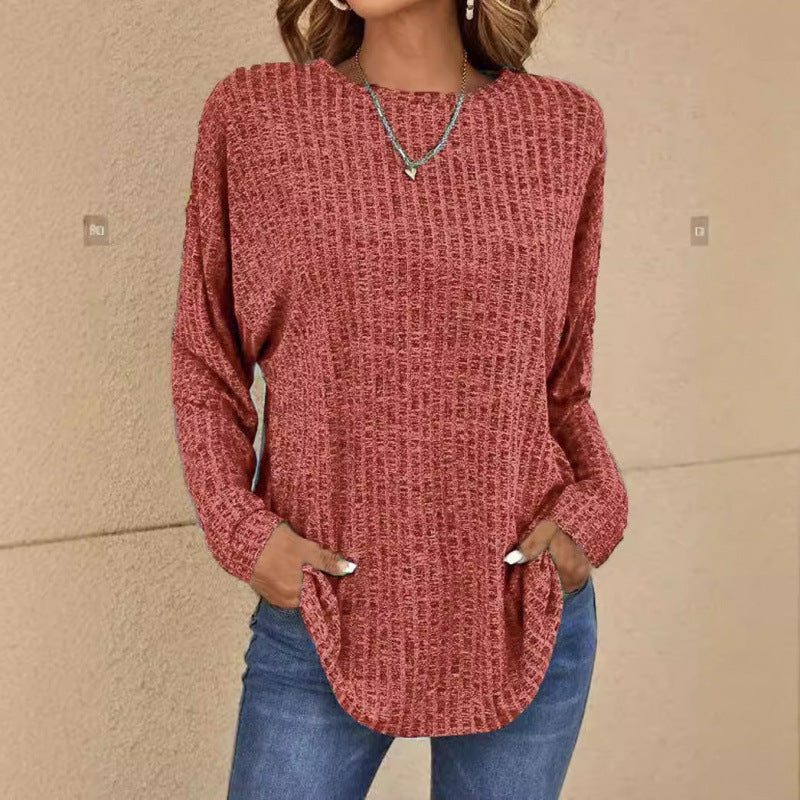 Women's Oversized Structured Knit Sweater with Round Neck and Pockets Fashion Glam