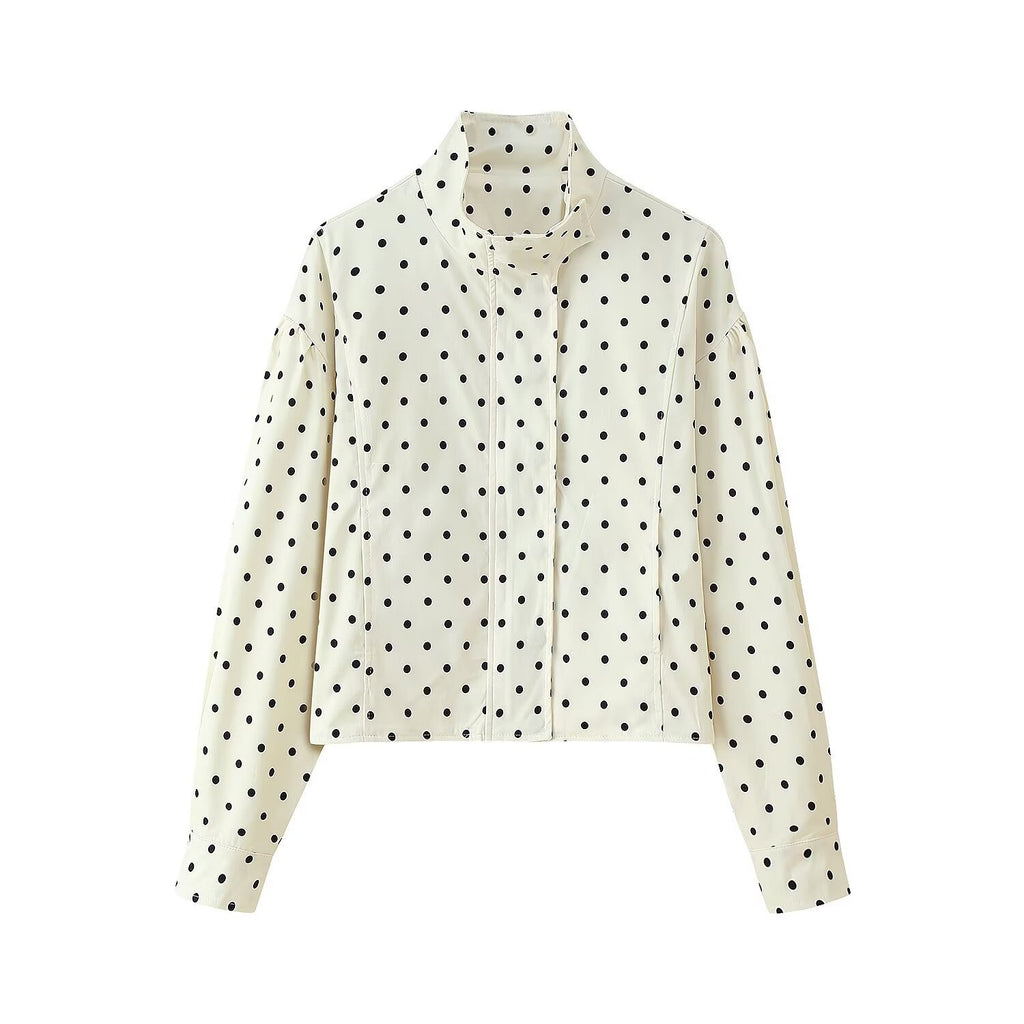 Women's short jacket with stand-up collar, boxy cropped cut and polka dot print Fashion Glam