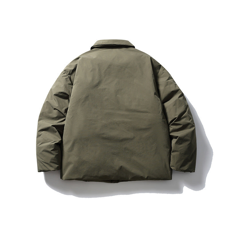 Men's short-cut thermo puffer jacket in boxy cut with shirt collar and concealed snap button placket Fashion Glam