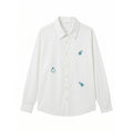 Unisex Embroidered Oversized Shirt made of Cotton Blend with Button Placket and Subtle Motif Embroidery Fashion Glam