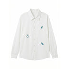 Unisex Embroidered Oversized Shirt made of Cotton Blend with Button Placket and Subtle Motif Embroidery Fashion Glam