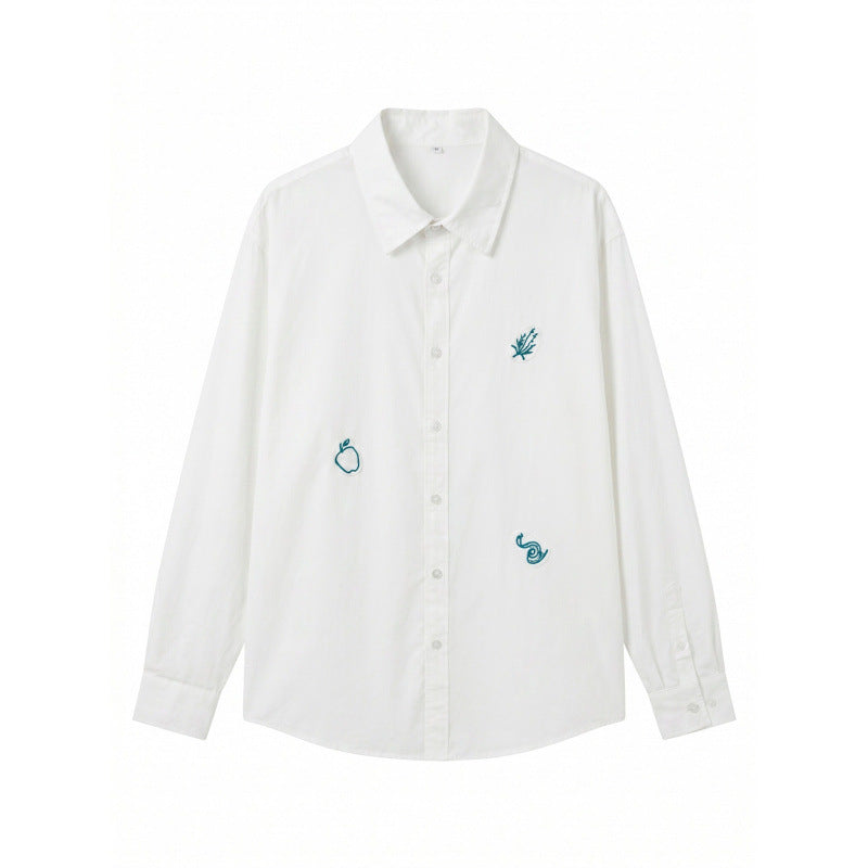 Unisex Embroidered Oversized Shirt made of Cotton Blend with Button Placket and Subtle Motif Embroidery Fashion Glam