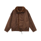 Women's Oversized Aviator Jacket with Teddy Lining, Stand Collar and Waist Belt Fashion Glam