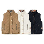 Women's Quilted Sleeveless Bodywarmer with Stand-Up Collar, Zipper, Snap Button Placket and Ribbed Hem Fashion Glam
