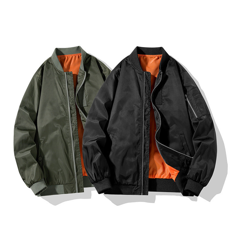 Men's Pilot Bomber Jacket in Military Look with Contrasting Lining, Arm Pocket and Ribbed Cuffs Fashion Glam