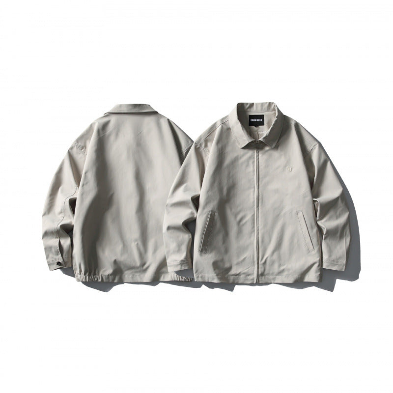 Men's Lightweight Boxy Zip Jacket with Shirt Collar and Angled Side Pockets Fashion Glam