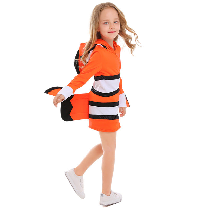Ladies' animal costume in clownfish design with hood and colorful accents Fashion Glam