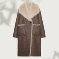 Women's Long Faux Fur Shearling Coat with Oversized Shawl Collar and Patch Pockets Fashion Glam