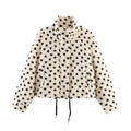 Women's Lined Teddy Jacket with Heart All-Over, Stand Collar and Drawstring Fashion Glam