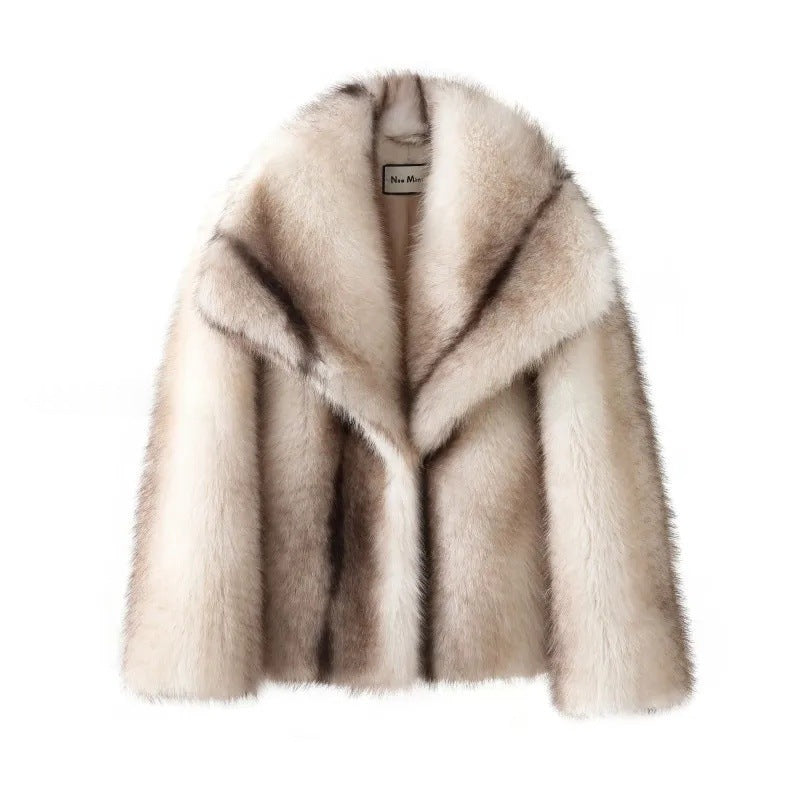 Women's Short Plush Faux Fur Bolero with Wide Shawl Collar and Soft High Pile Fashion Glam