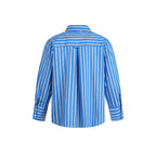 Women's Striped Oversized Blouse Shirt with Concealed Zipper and Chest Pocket Fashion Glam
