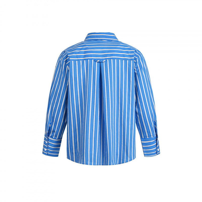Women's Striped Oversized Blouse Shirt with Concealed Zipper and Chest Pocket Fashion Glam