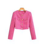Women's Short Cut Boucle-Tweed Blazer with Boxy Silhouette and Tailored Back Seam Fashion Glam