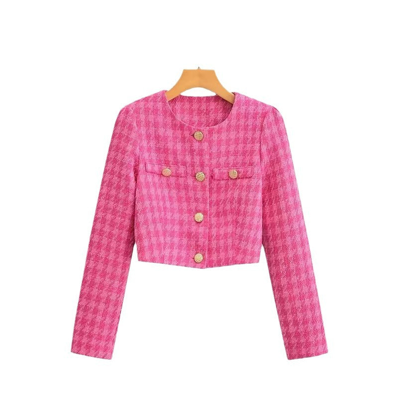 Women's Short Cut Boucle-Tweed Blazer with Boxy Silhouette and Tailored Back Seam Fashion Glam
