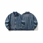 Men's Oversized Denim Jacket with Elastic Hem and Concealed Snap Button Placket Fashion Glam