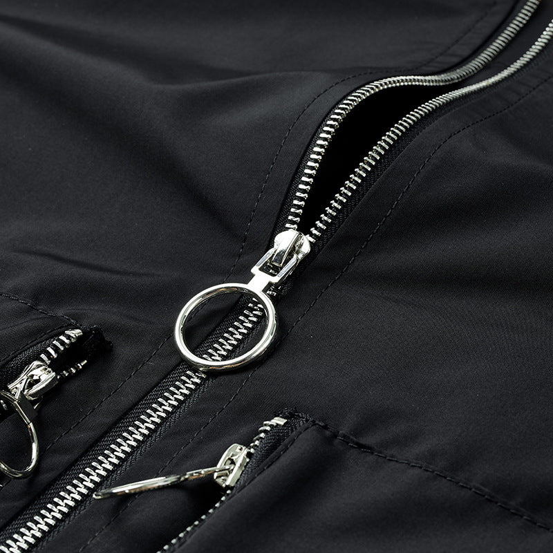 Men's Nylon Bomber Jacket in Aviator Style with Zipper Arm Pocket and Contrasting Lining Fashion Glam