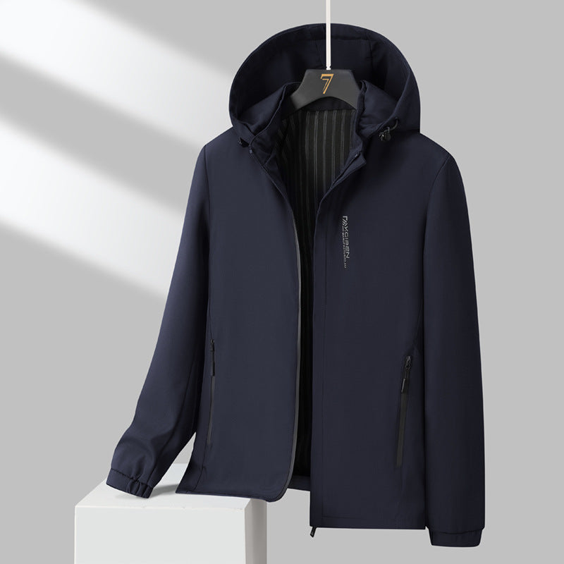 Men's Minimalistic Hooded Softshell Jacket with Sealed Zippers and Elastic Cuffs Fashion Glam