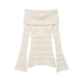 Women's Off-Shoulder Fine Knit Sweater with Folded Roll Neck and Bell Sleeves Fashion Glam