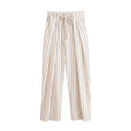 Women's High-waisted Wide Pleated Pants with Drawstring and Vertical Stripes Fashion Glam