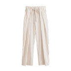 Women's High-waisted Wide Pleated Pants with Drawstring and Vertical Stripes Fashion Glam