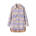 Women Oversize Checked Shirt Jacket with Applied Flap Pockets and Extended Hem Fashion Glam