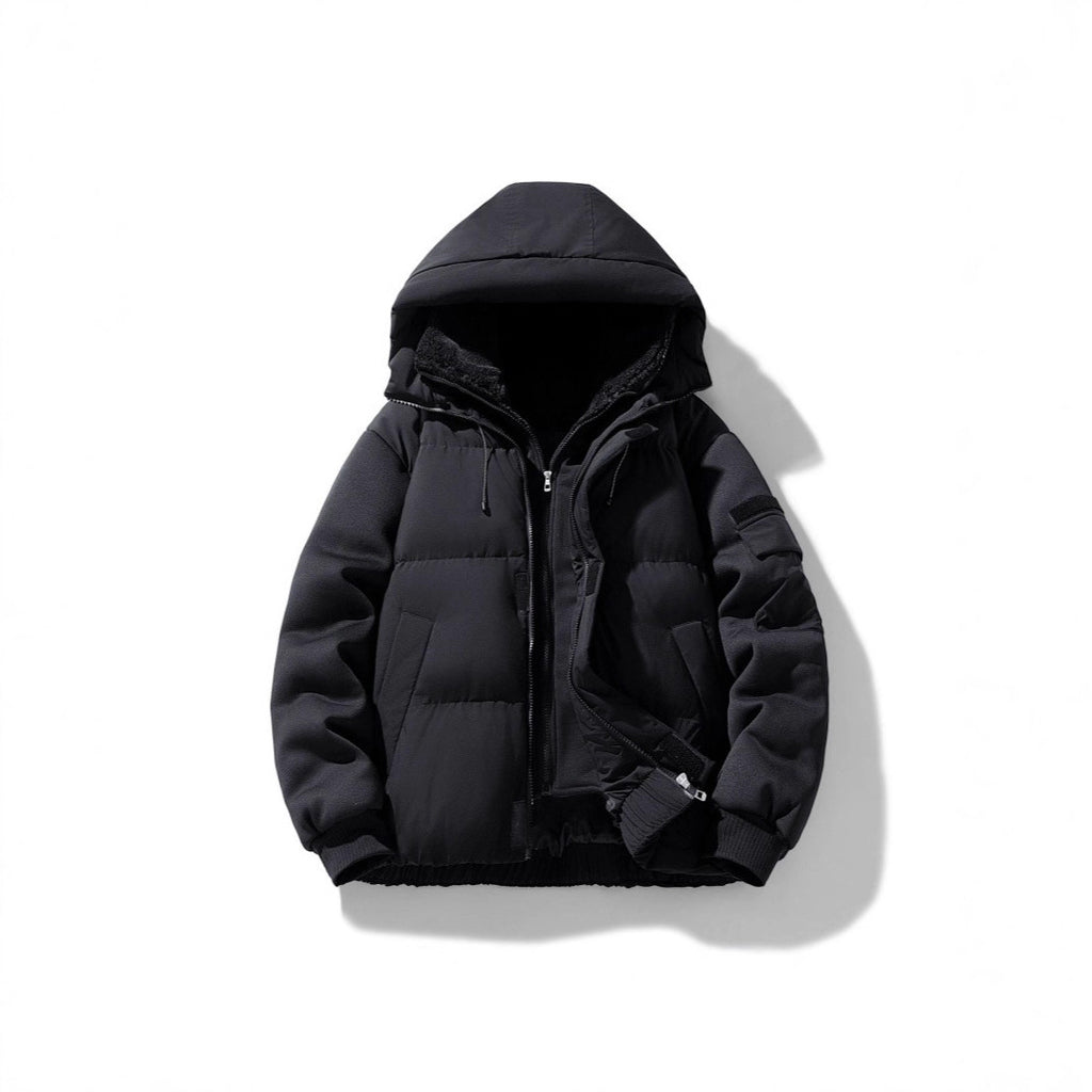 Men's padded hooded jacket with teddy lining and contrasting softshell sleeves Fashion Glam