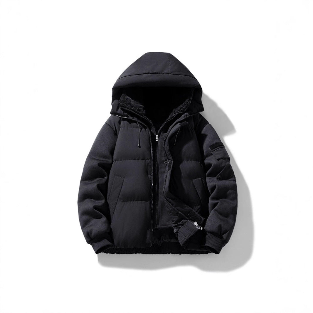 Men's padded hooded jacket with teddy lining and contrasting softshell sleeves Fashion Glam