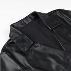 Ladies' wrap mid coat made of faux leather with knot detail and shirt collar Fashion Glam