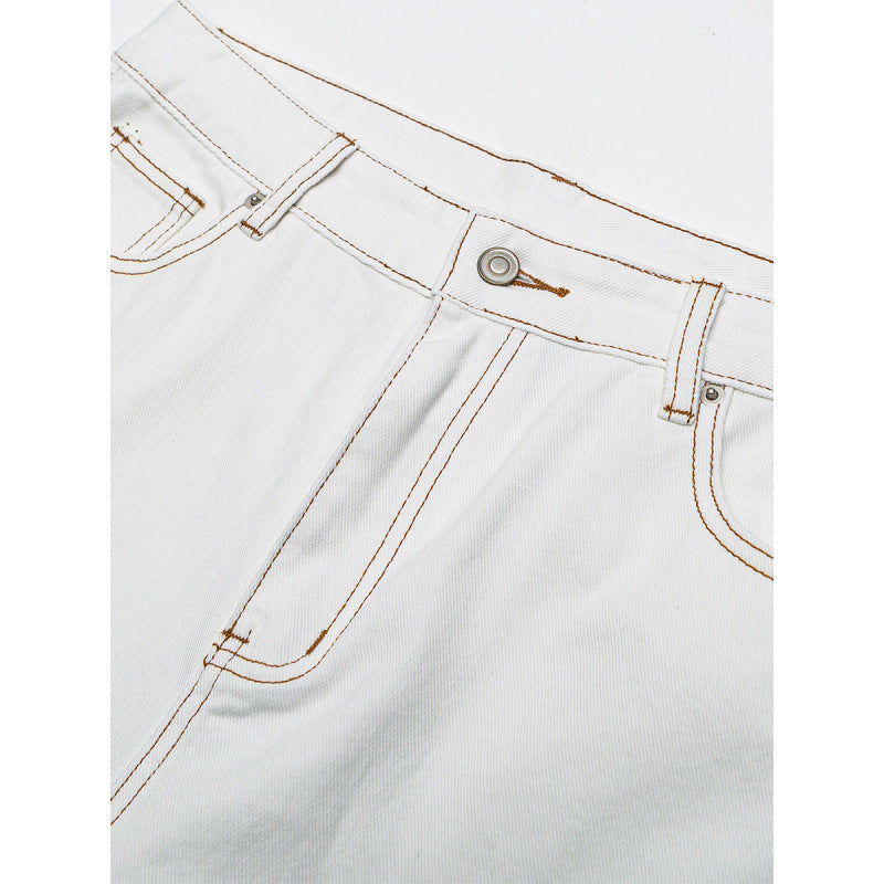 Women's Wide High-Waist Culotte Jeans with Visible Contrast Seams Fashion Glam