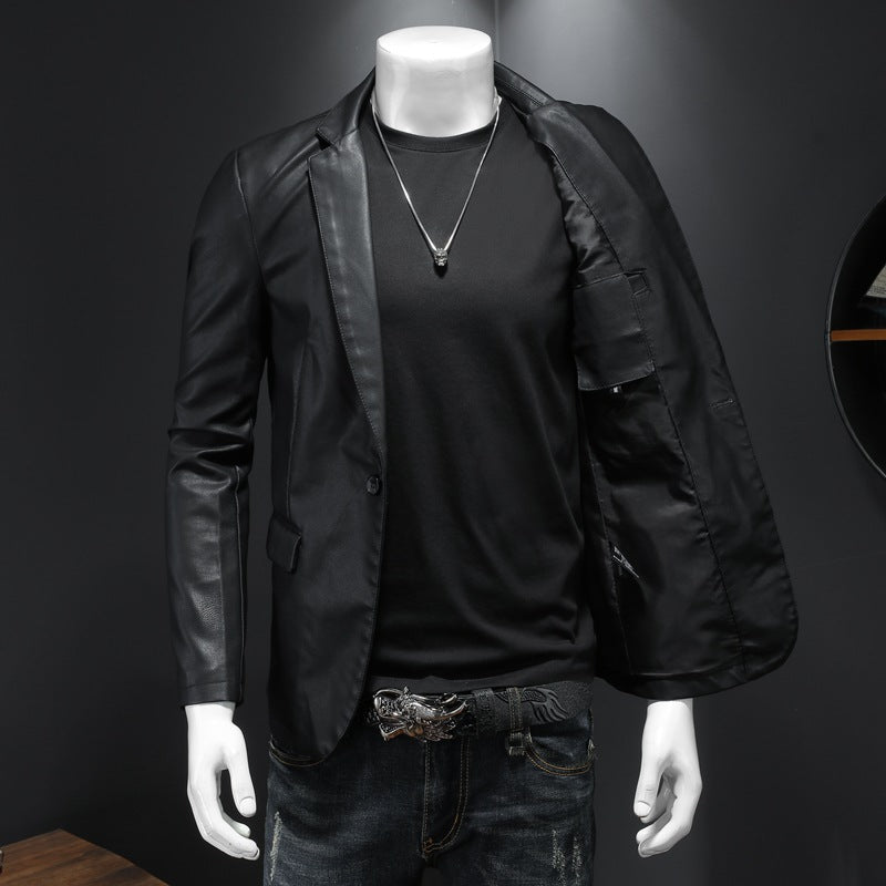 Men's leather blazer with a slim silhouette, pointed lapels, and flap pockets Fashion Glam