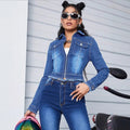 Women's cropped fitted denim jacket with zipper and raw hem Fashion Glam