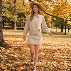 Women Oversized Shirt Blouse Jacket with Waist Belt and Concealed Button Placket Fashion Glam