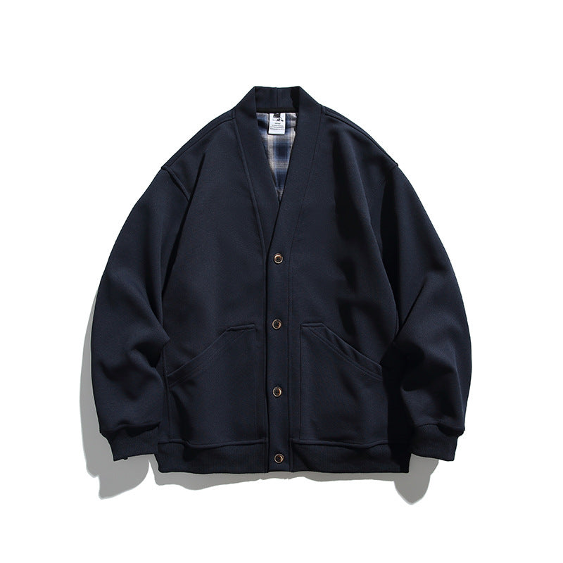 Unisex Boxy-Cardigan Jacket with V-neck, patch pockets and checked lined interior Fashion Glam