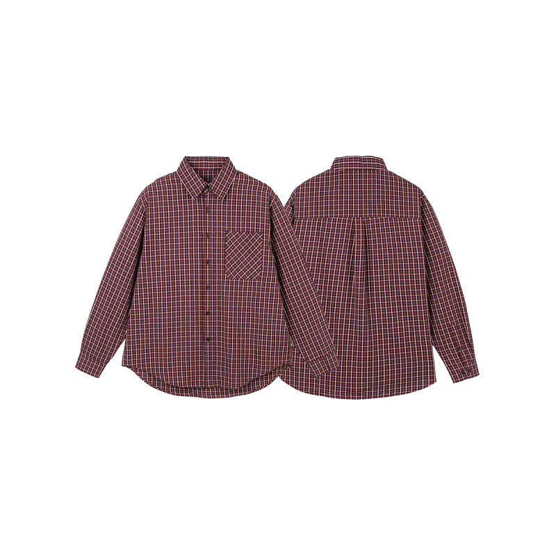 Men's Oversize Checkered Shirt with Rounded Hem and Diagonal Breast Pocket Detail Fashion Glam