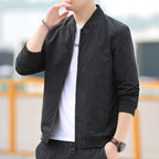 Men's Minimalist Nylon Bomber with Concealed Two-Way Zipper and Ribbed Collar Fashion Glam