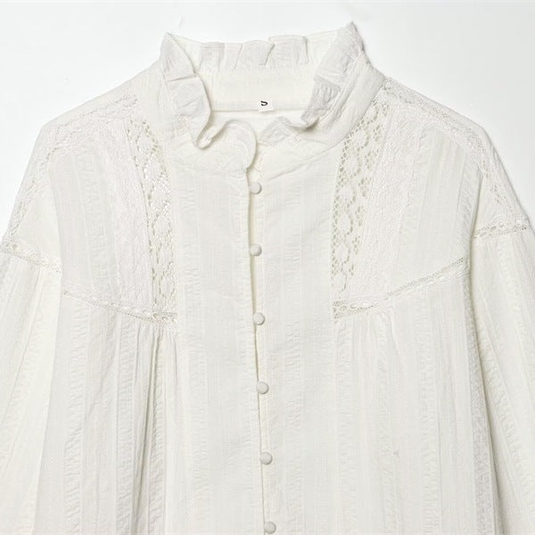 Ladies romantic Victorian lace blouse with stand-up collar and balloon sleeves Fashion Glam