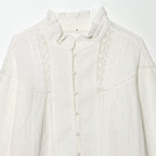 Ladies romantic Victorian lace blouse with stand-up collar and balloon sleeves Fashion Glam