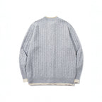 Unisex fine knit cardigan with cable pattern, round neck and contrast trim Fashion Glam