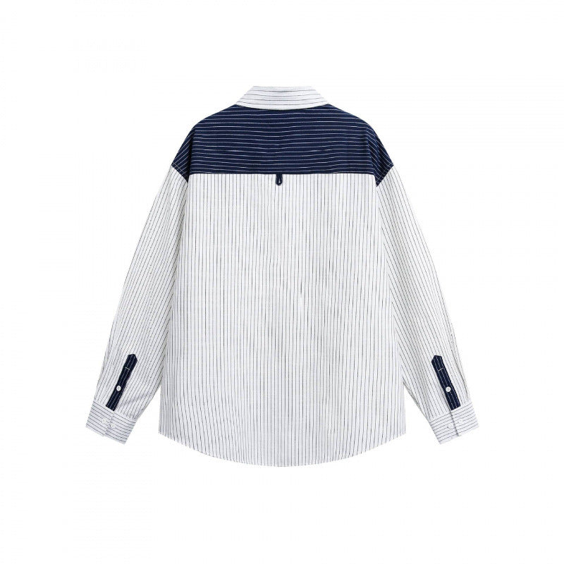 Unisex Oversize-Longsleeve shirt with fine pinstripes and contrasting shoulder piping Fashion Glam