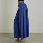 Women Extra Wide High-Waist Denim Palazzo Pants with Flowing A-Line Fall Fashion Glam