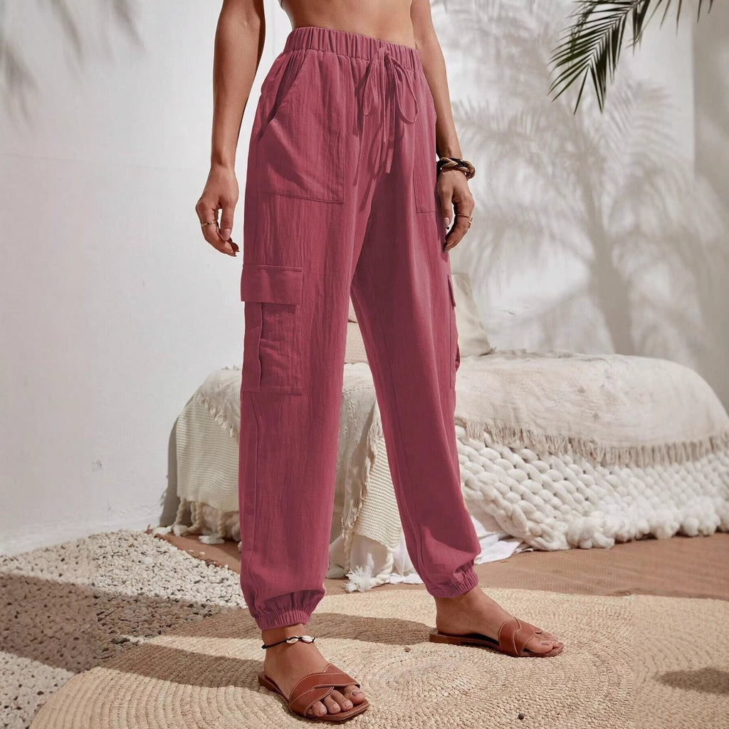 Women's Lightweight Cargo Jogging Pants with Drawstring, Elastic Waistband and Elastic Cuffs Fashion Glam