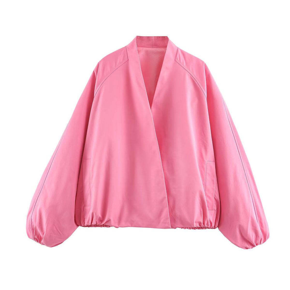 Women's Oversized Bomber Jacket with Kimono Sleeves and Elastic Hem Fashion Glam