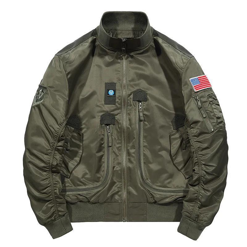 Men's Flight Bomber Jacket with Utility Pockets, Arm Pocket and Ribbed Hem Fashion Glam
