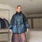 Women's Oversized Jacket in Casual Check Design with Practical Pockets and Waist Drawstring Fashion Glam