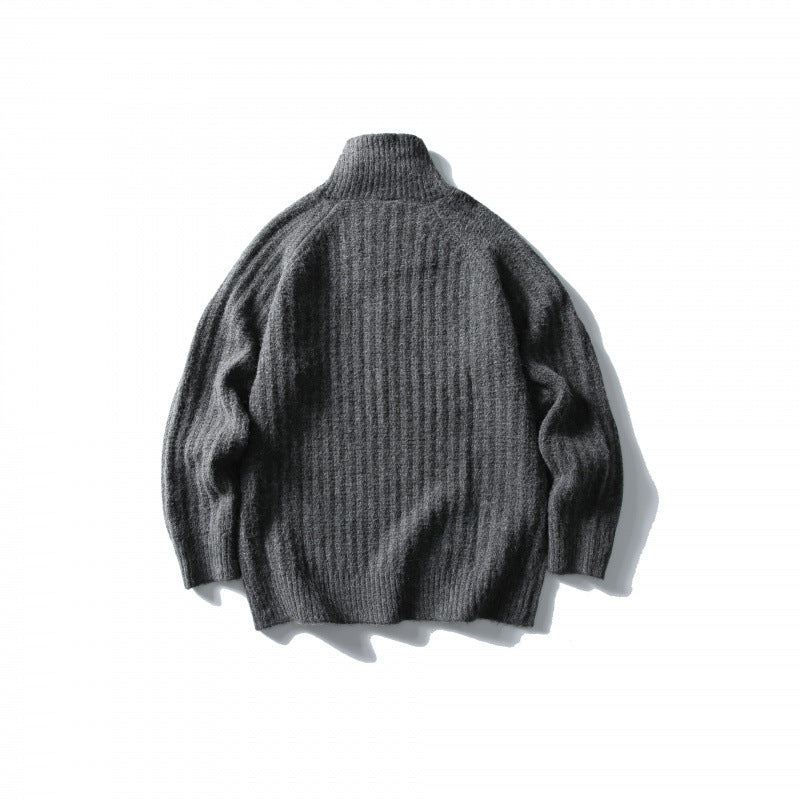 Unisex Oversize Ribbed Half-Zip Sweater with Stand-Up Collar Fashion Glam
