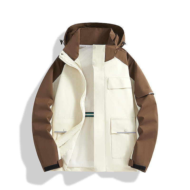 Men's three-layer trekking jacket with welded seams, hood, and multifunction pockets Fashion Glam