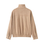 Women's short jacket in suede look with high stand-up collar, shoulder flaps and waist belt Fashion Glam