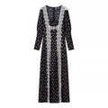 Women's maxi dress in boho style with vertical lace panels and loose U-neckline Fashion Glam