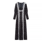 Women's maxi dress in boho style with vertical lace panels and loose U-neckline Fashion Glam